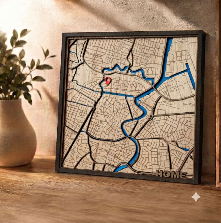 Houten stadskaart Housewarming